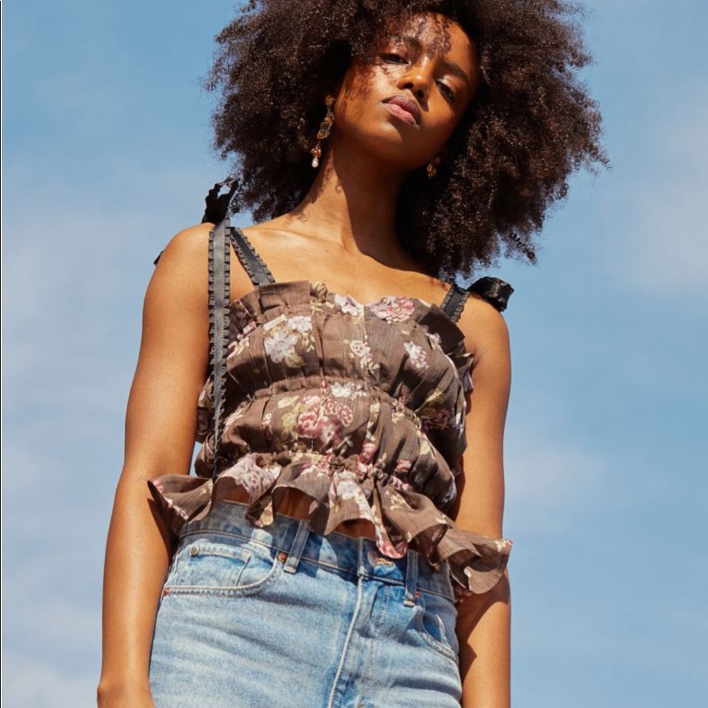 Brock Collection x H&M tie top brown floral